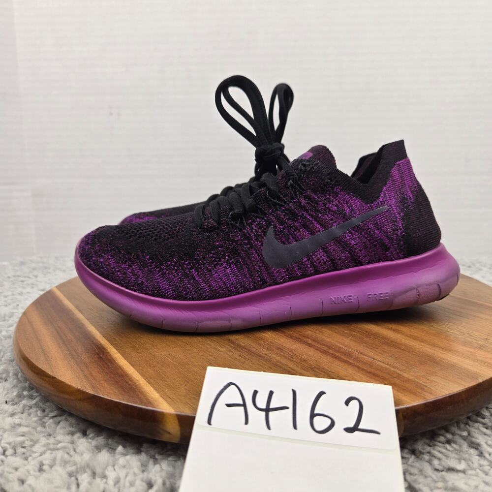 Nike Womens 6.5 Free RN Flyknit Purple Black Athletic Casual Daily Running Shoe